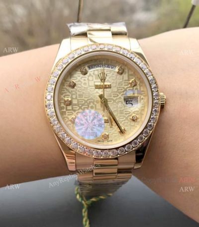 High Quality Copy Rolex Day-Date Yellow Gold Diamond Watches 36mm